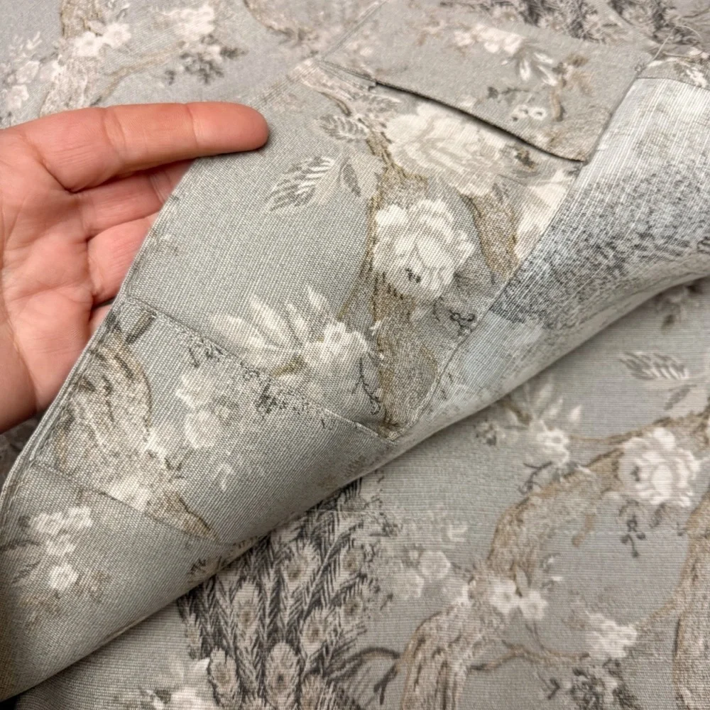 Laura Ashley Peacock Floral Gray Set of 4 Curtain Panels 96” Back Tab NEW